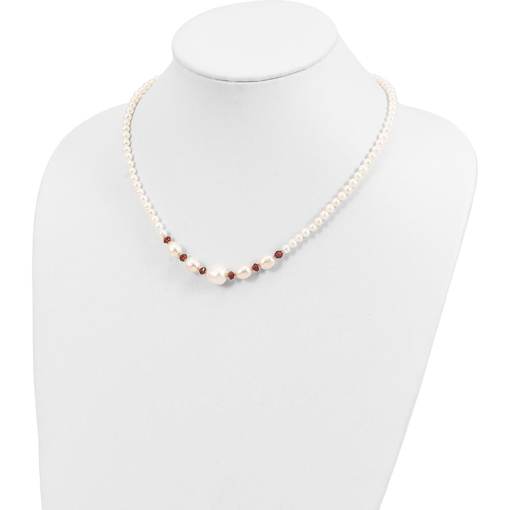 14K White Gold Freshwater Cultured Pearl and Faceted Garnet Bead Necklace - 18" by Monteluci Fine Jewelry