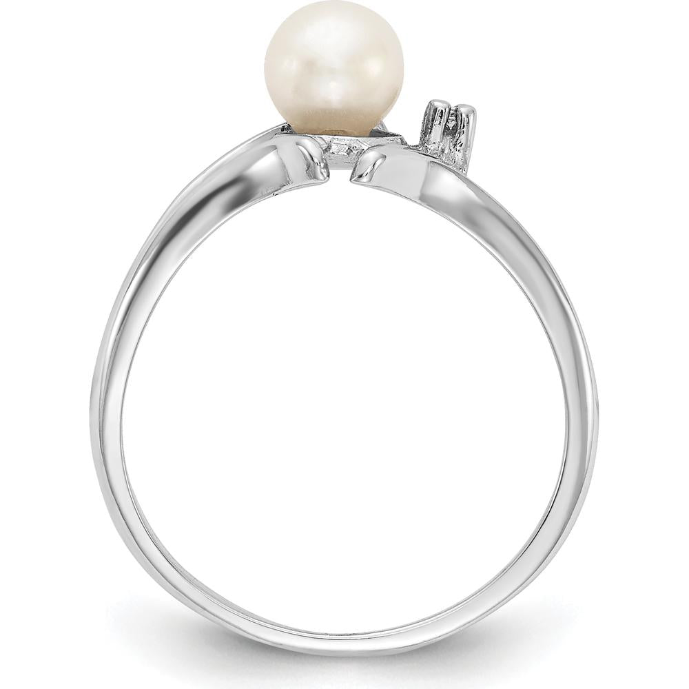 14K White Gold Freshwater Cultured Pearl and Round Diamond Ring with Rhodium Plating - 0.01 Carat Diamond Weight by Monteluci Fine Jewelry