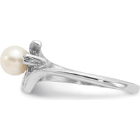 14K White Gold Freshwater Cultured Pearl and Round Diamond Ring with Rhodium Plating - 0.01 Carat Diamond Weight by Monteluci Fine Jewelry