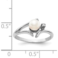 14K White Gold Freshwater Cultured Pearl and Round Diamond Ring with Rhodium Plating - 0.01 Carat Diamond Weight by Monteluci Fine Jewelry