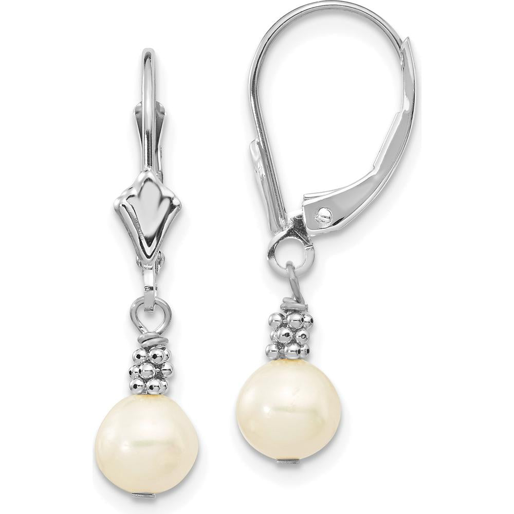 14K White Gold Freshwater Cultured Pearl Dangle Earrings - 5-6mm Pearls by Monteluci Fine Jewelry