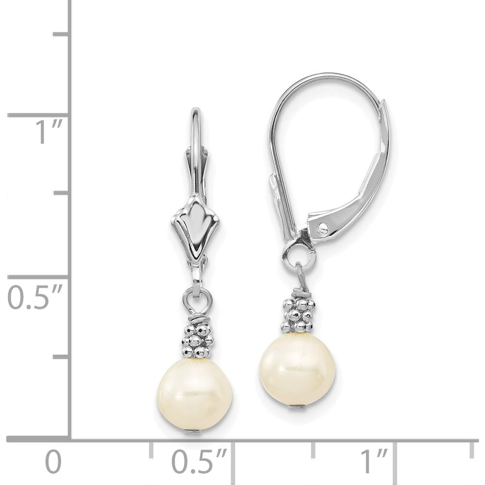 14K White Gold Freshwater Cultured Pearl Dangle Earrings - 5-6mm Pearls by Monteluci Fine Jewelry