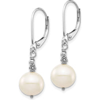 14K White Gold Freshwater Cultured Pearl Dangle Earrings - 8-9mm White Near-Round Pearls by Monteluci Fine Jewelry