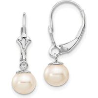 14K White Gold Freshwater Cultured Pearl Dangle Leverback Earrings - 6-7mm Pearls by Monteluci Fine Jewelry