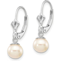 14K White Gold Freshwater Cultured Pearl Dangle Leverback Earrings - 6-7mm Pearls by Monteluci Fine Jewelry