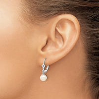 14K White Gold Freshwater Cultured Pearl Dangle Leverback Earrings - 6-7mm Pearls by Monteluci Fine Jewelry