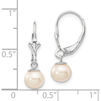 14K White Gold Freshwater Cultured Pearl Dangle Leverback Earrings - 6-7mm Pearls by Monteluci Fine Jewelry