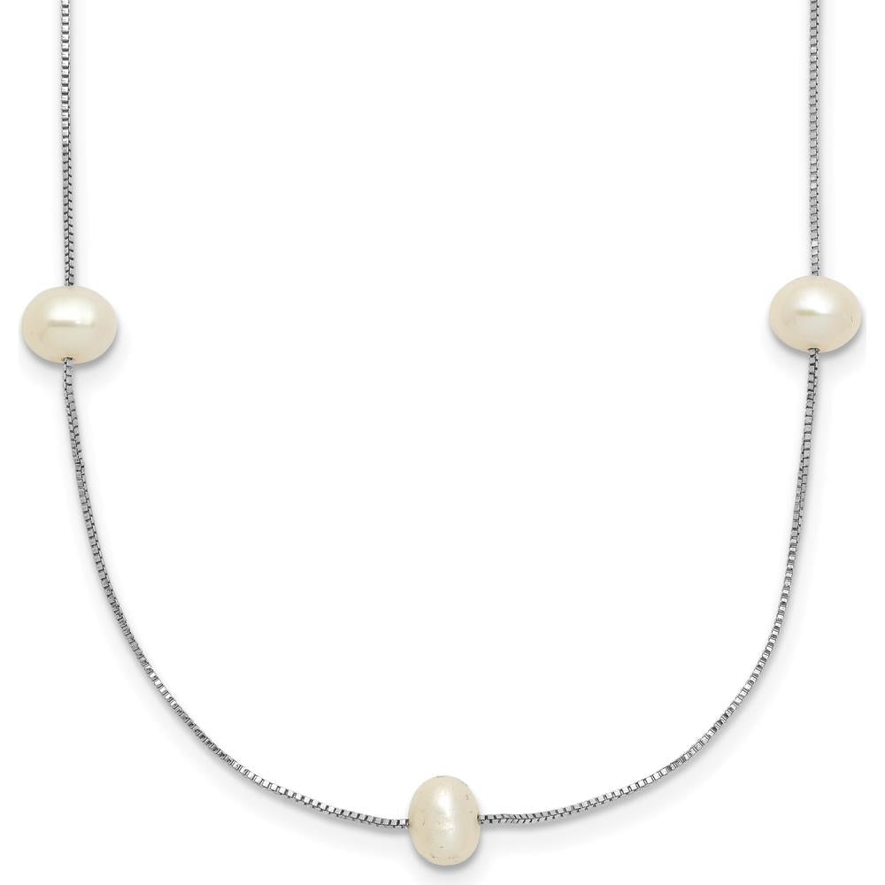 14K White Gold Freshwater Cultured Pearl Necklace with 9 White Pearls - 18" Length by Monteluci Fine Jewelry