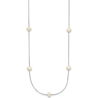 14K White Gold Freshwater Cultured Pearl Necklace with 9 White Pearls - 18" Length by Monteluci Fine Jewelry