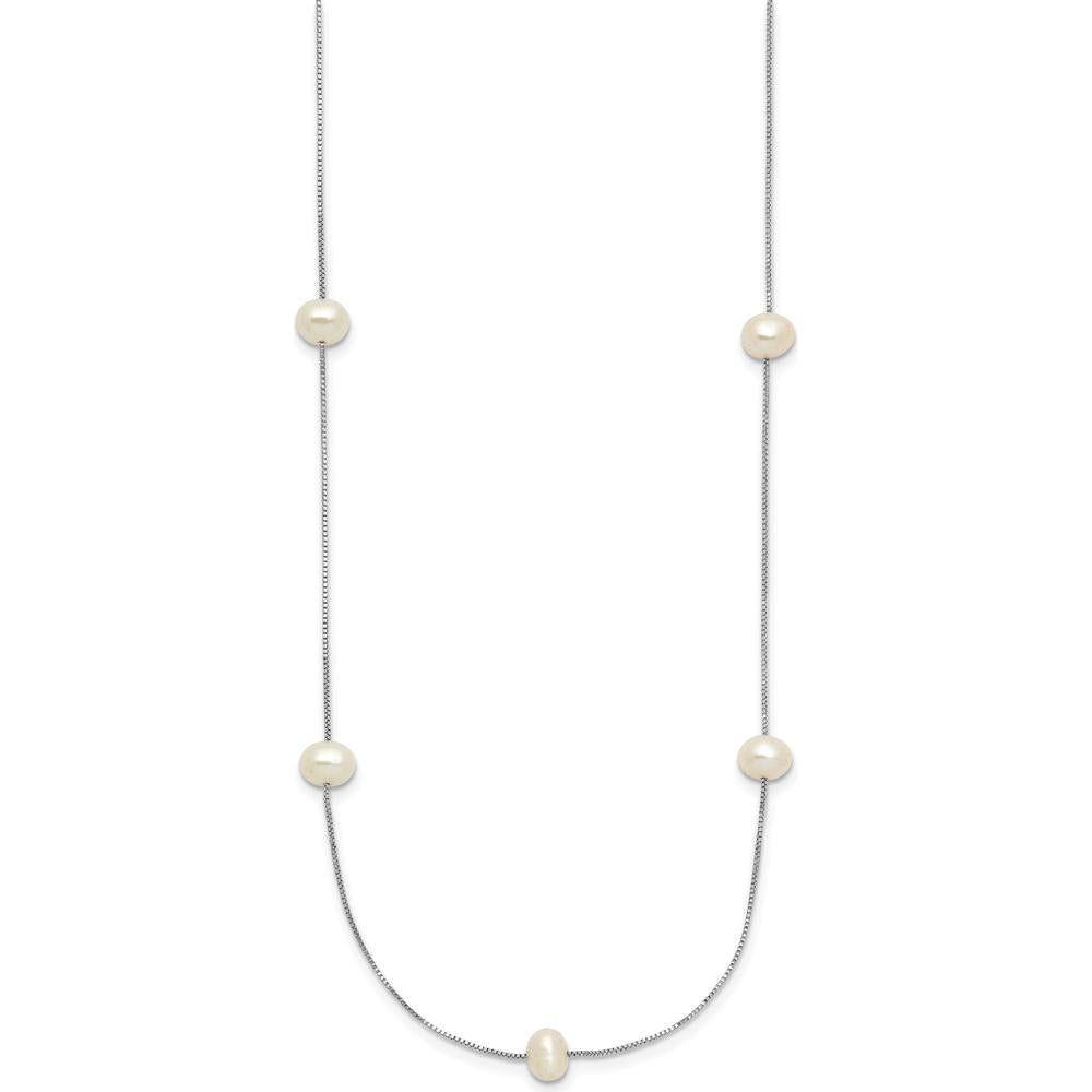 14K White Gold Freshwater Cultured Pearl Necklace with 9 White Pearls - 18" Length by Monteluci Fine Jewelry