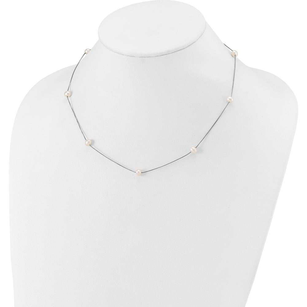 14K White Gold Freshwater Cultured Pearl Necklace with 9 White Pearls - 18" Length by Monteluci Fine Jewelry