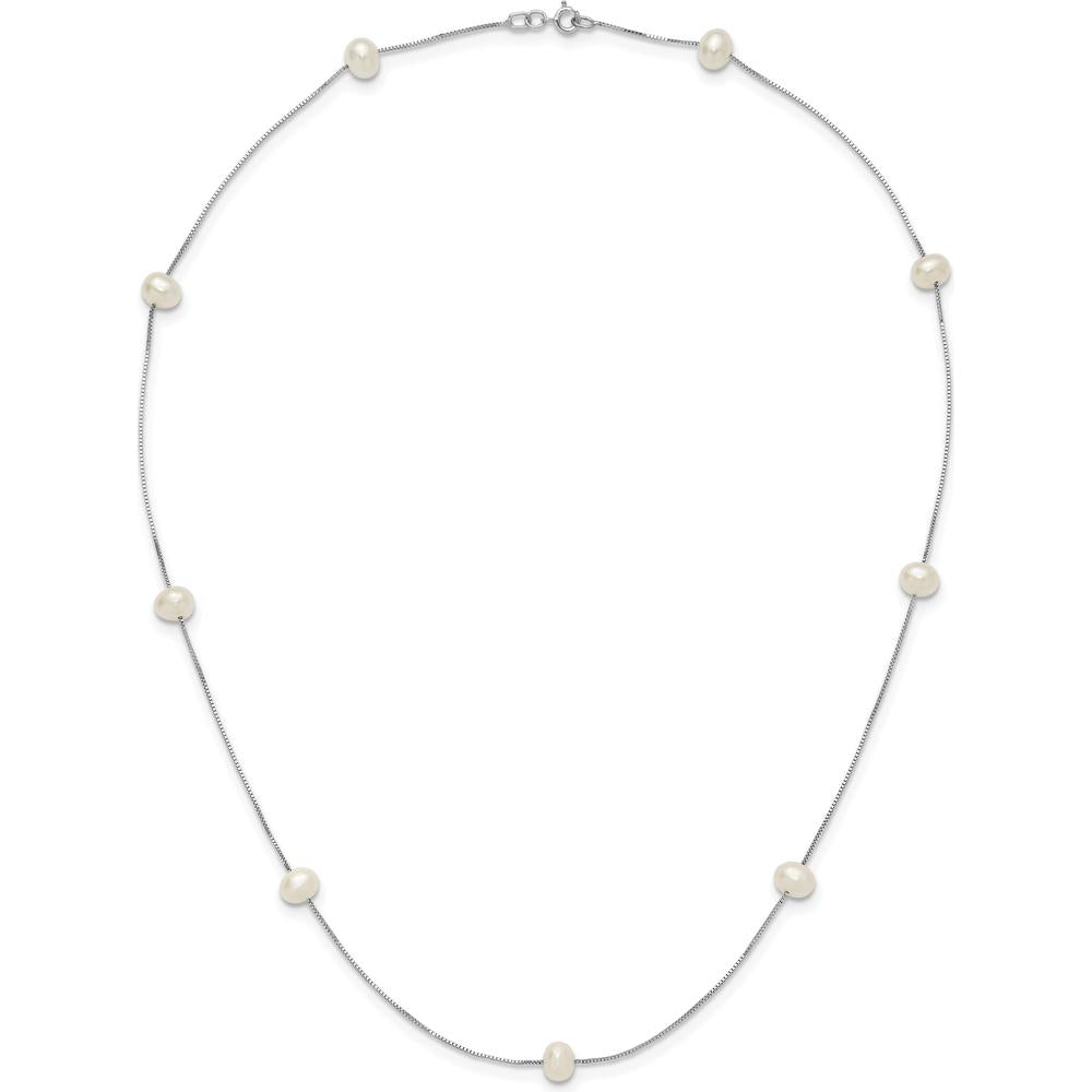 14K White Gold Freshwater Cultured Pearl Necklace with 9 White Pearls - 18" Length by Monteluci Fine Jewelry