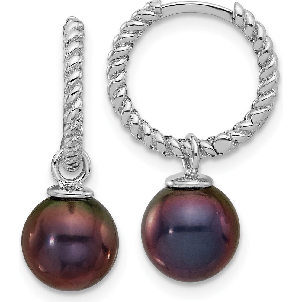 14K White Gold Freshwater Cultured Pearl Removable Dangle Hoop Earrings with Black and White Pearls - 7-8mm Total Gem Weight by Monteluci Fine Jewelry