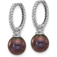 14K White Gold Freshwater Cultured Pearl Removable Dangle Hoop Earrings with Black and White Pearls - 7-8mm Total Gem Weight by Monteluci Fine Jewelry