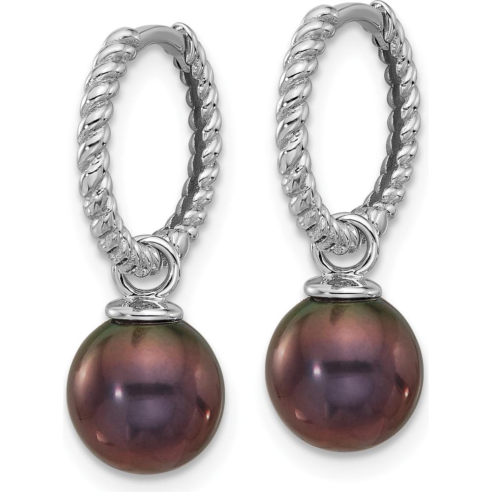 14K White Gold Freshwater Cultured Pearl Removable Dangle Hoop Earrings with Black and White Pearls - 7-8mm Total Gem Weight by Monteluci Fine Jewelry