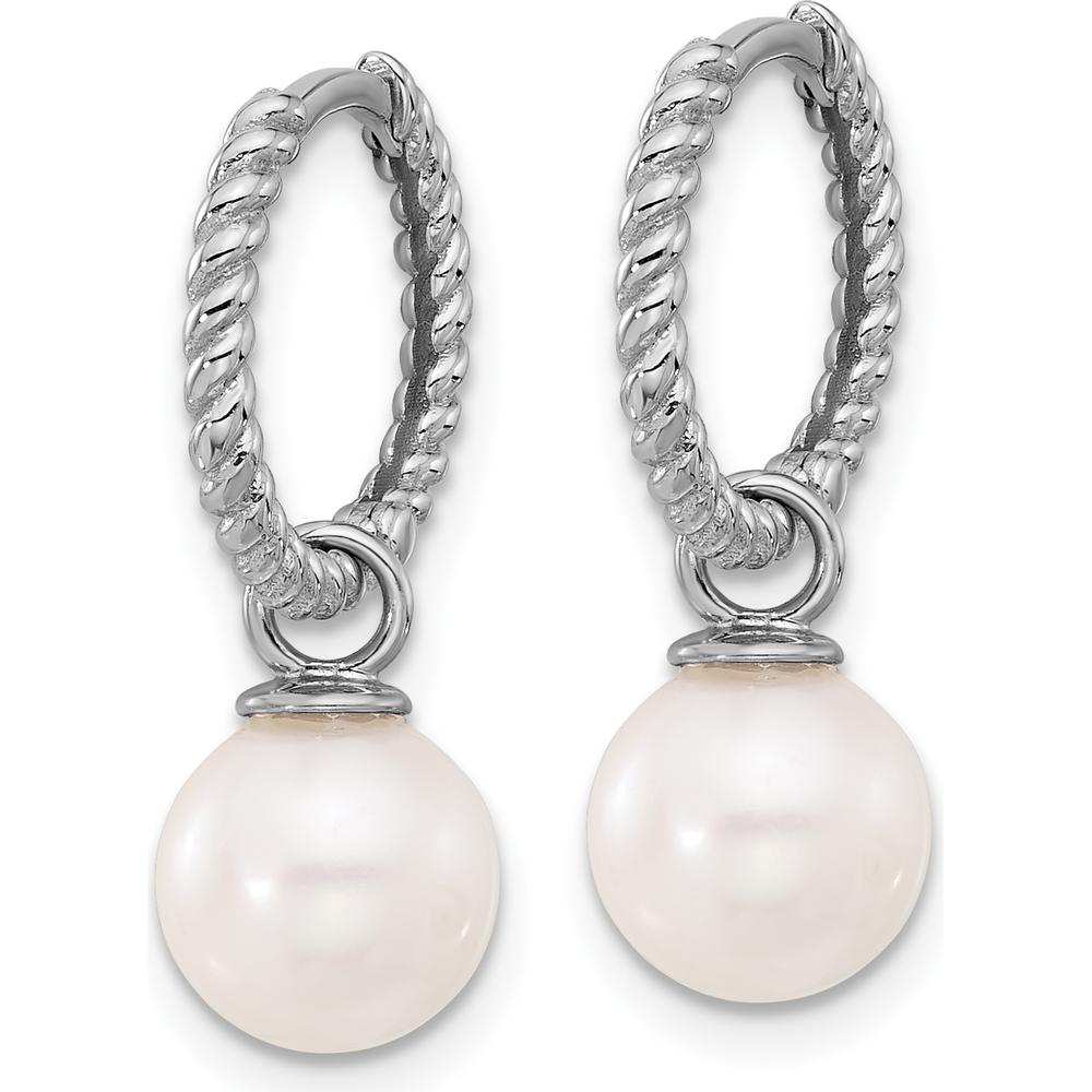 14K White Gold Freshwater Cultured Pearl Removable Dangle Hoop Earrings with Black and White Pearls - 7-8mm Total Gem Weight by Monteluci Fine Jewelry