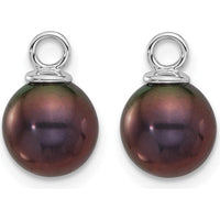 14K White Gold Freshwater Cultured Pearl Removable Dangle Hoop Earrings with Black and White Pearls - 7-8mm Total Gem Weight by Monteluci Fine Jewelry