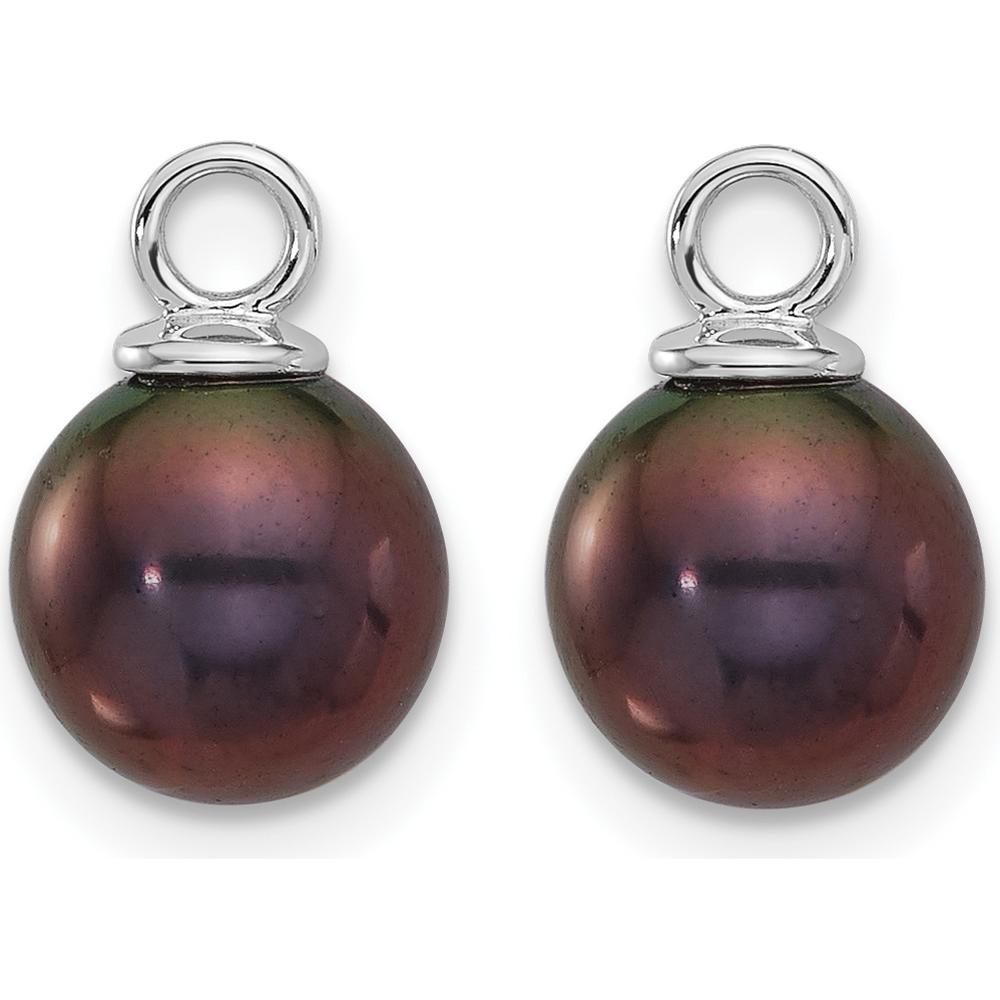14K White Gold Freshwater Cultured Pearl Removable Dangle Hoop Earrings with Black and White Pearls - 7-8mm Total Gem Weight by Monteluci Fine Jewelry