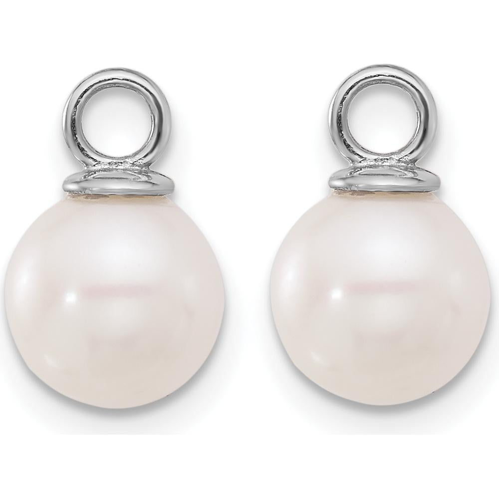 14K White Gold Freshwater Cultured Pearl Removable Dangle Hoop Earrings with Black and White Pearls - 7-8mm Total Gem Weight by Monteluci Fine Jewelry