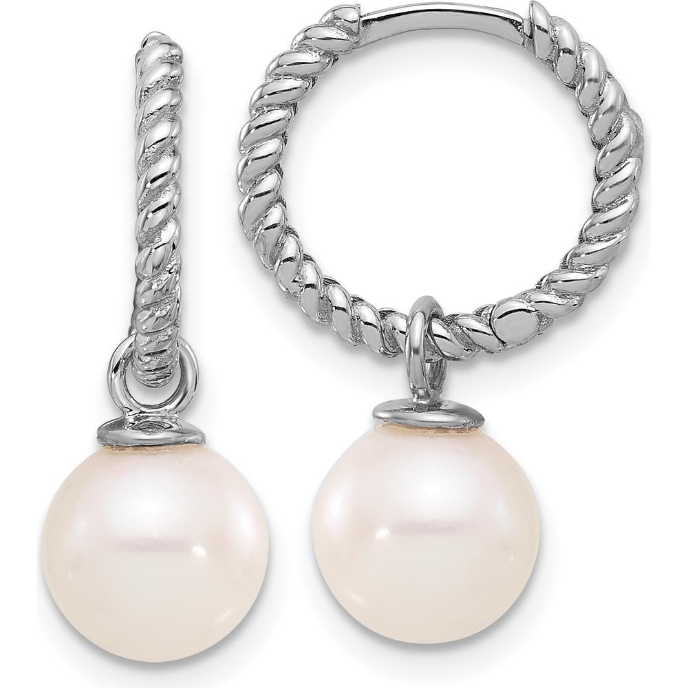 14K White Gold Freshwater Cultured Pearl Removable Dangle Hoop Earrings with Black and White Pearls - 7-8mm Total Gem Weight by Monteluci Fine Jewelry