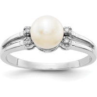 14K White Gold Freshwater Cultured Pearl Ring with Round Diamonds - 0.007 Carat Total Diamond Weight by Monteluci Fine Jewelry