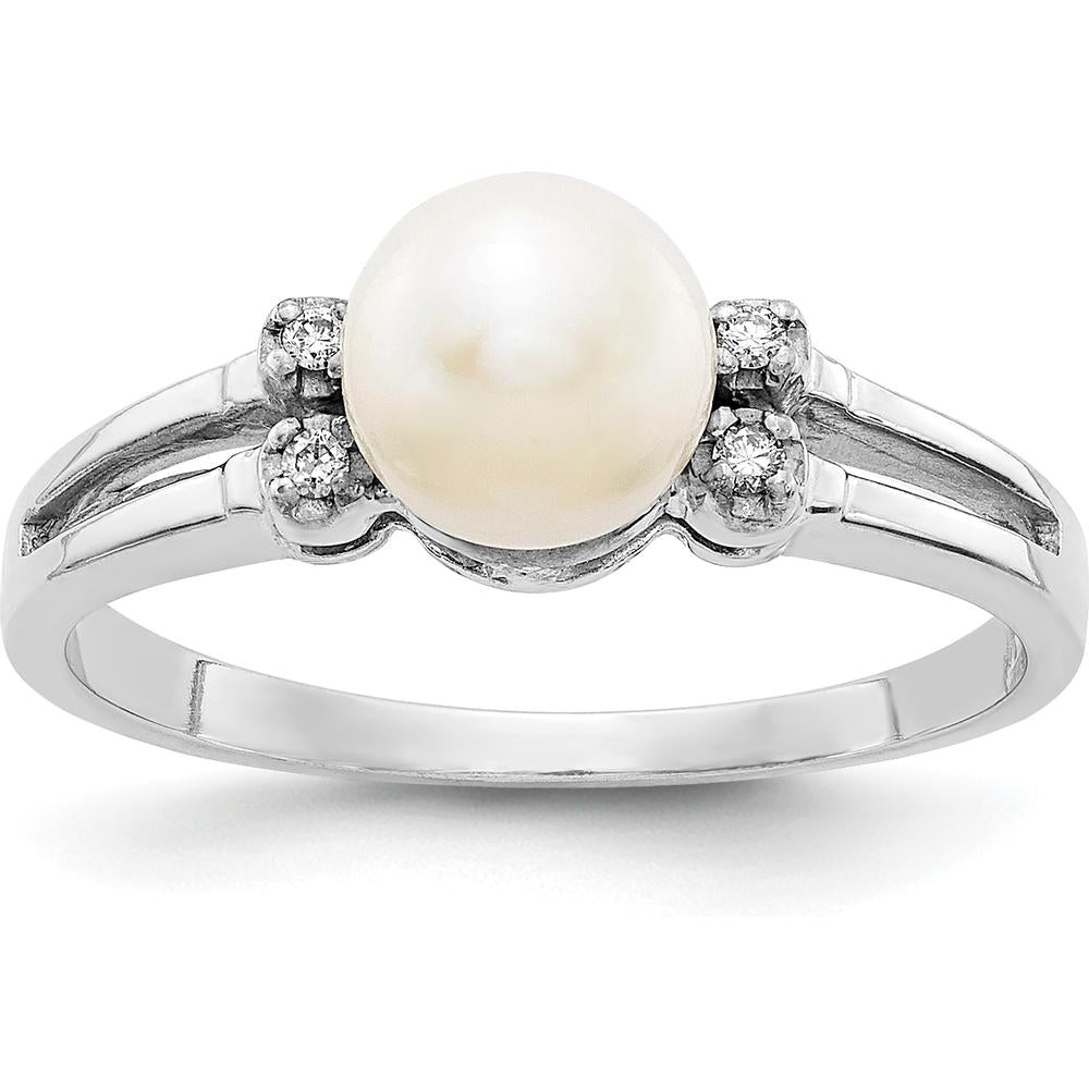 14K White Gold Freshwater Cultured Pearl Ring with Round Diamonds - 0.007 Carat Total Diamond Weight by Monteluci Fine Jewelry