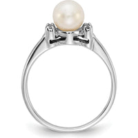 14K White Gold Freshwater Cultured Pearl Ring with Round Diamonds - 0.007 Carat Total Diamond Weight by Monteluci Fine Jewelry