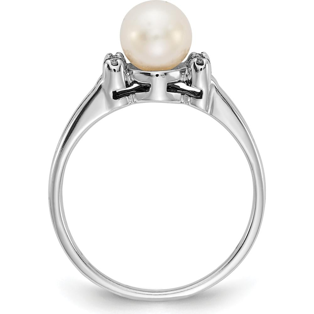14K White Gold Freshwater Cultured Pearl Ring with Round Diamonds - 0.007 Carat Total Diamond Weight by Monteluci Fine Jewelry