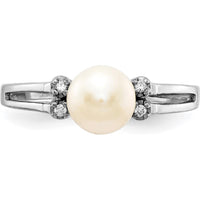 14K White Gold Freshwater Cultured Pearl Ring with Round Diamonds - 0.007 Carat Total Diamond Weight by Monteluci Fine Jewelry