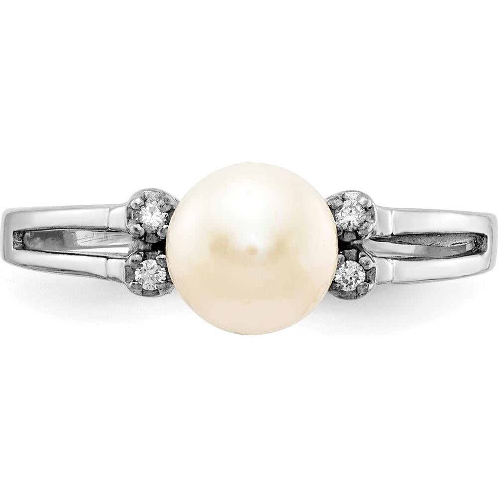 14K White Gold Freshwater Cultured Pearl Ring with Round Diamonds - 0.007 Carat Total Diamond Weight by Monteluci Fine Jewelry