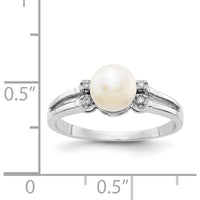 14K White Gold Freshwater Cultured Pearl Ring with Round Diamonds - 0.007 Carat Total Diamond Weight by Monteluci Fine Jewelry