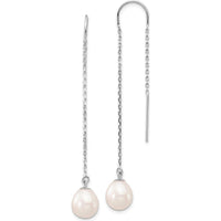 14K White Gold Freshwater Cultured Teardrop Pearl Threader Earrings - 7-8mm by Monteluci Fine Jewelry