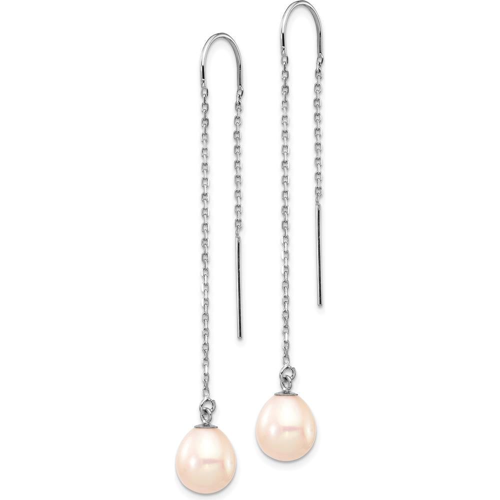 14K White Gold Freshwater Cultured Teardrop Pearl Threader Earrings - 7-8mm by Monteluci Fine Jewelry