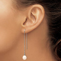 14K White Gold Freshwater Cultured Teardrop Pearl Threader Earrings - 7-8mm by Monteluci Fine Jewelry