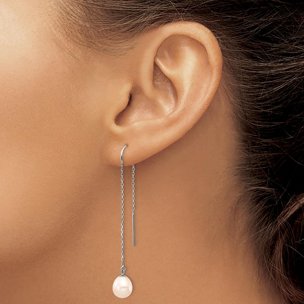 14K White Gold Freshwater Cultured Teardrop Pearl Threader Earrings - 7-8mm by Monteluci Fine Jewelry