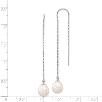 14K White Gold Freshwater Cultured Teardrop Pearl Threader Earrings - 7-8mm by Monteluci Fine Jewelry