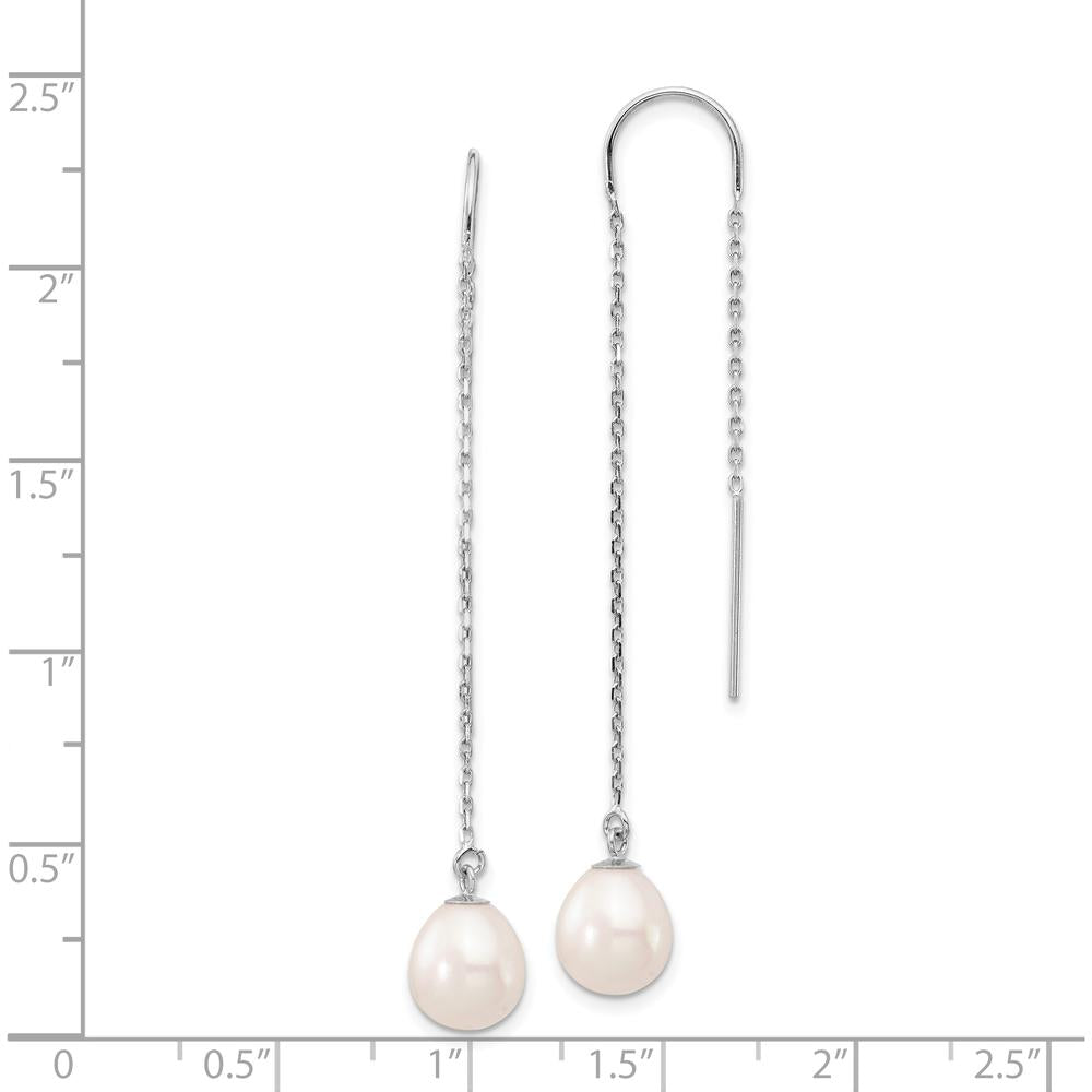 14K White Gold Freshwater Cultured Teardrop Pearl Threader Earrings - 7-8mm by Monteluci Fine Jewelry