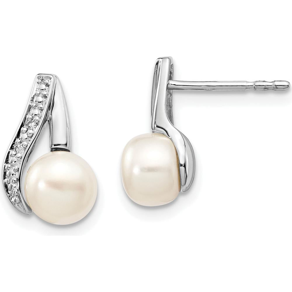 14K White Gold Freshwater Pearl and Diamond Drop Earrings - 0.02 Carat Total Diamond Weight by Monteluci Fine Jewelry