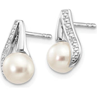 14K White Gold Freshwater Pearl and Diamond Drop Earrings - 0.02 Carat Total Diamond Weight by Monteluci Fine Jewelry