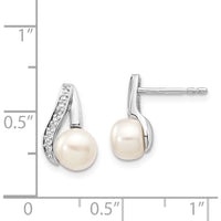 14K White Gold Freshwater Pearl and Diamond Drop Earrings - 0.02 Carat Total Diamond Weight by Monteluci Fine Jewelry
