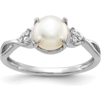 14K White Gold Freshwater Pearl and Diamond Ring with Checkerboard Cut Diamond - 0.01 Carat Total Diamond Weight by 0