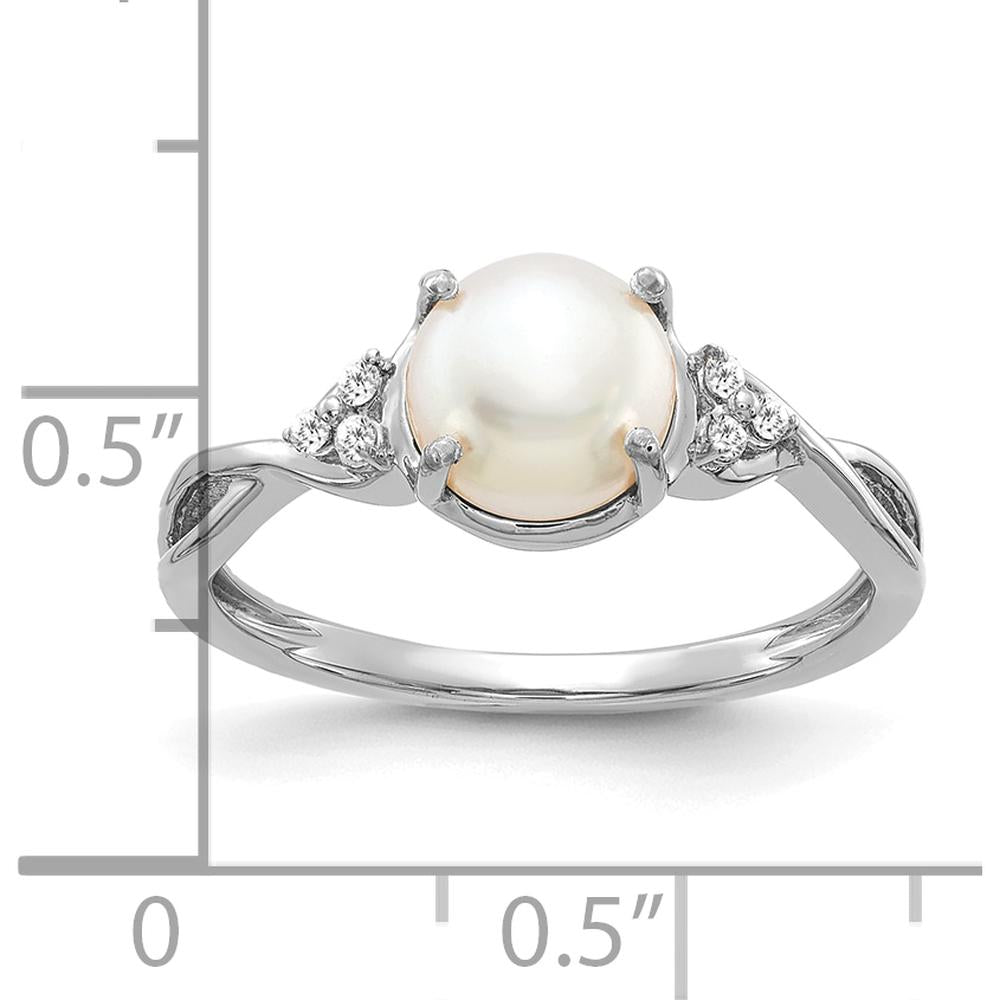 14K White Gold Freshwater Pearl and Diamond Ring with Checkerboard Cut Diamond - 0.01 Carat Total Diamond Weight by 0