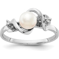 14K White Gold Freshwater Pearl and Diamond Ring with Rhodium Plating by Monteluci Fine Jewelry
