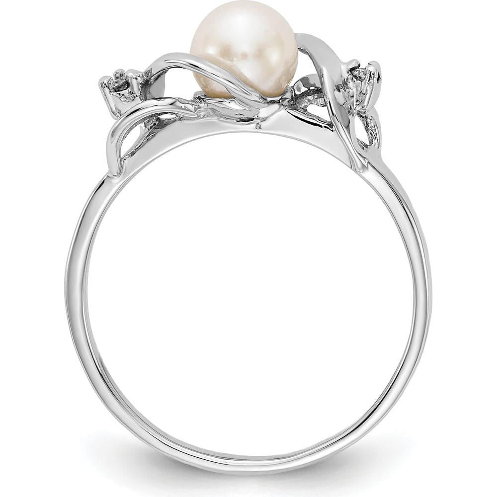 14K White Gold Freshwater Pearl and Diamond Ring with Rhodium Plating by Monteluci Fine Jewelry