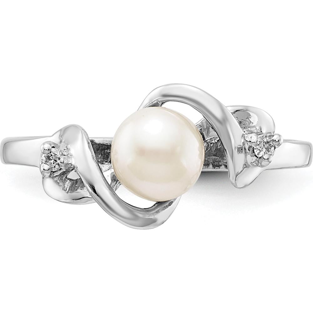 14K White Gold Freshwater Pearl and Diamond Ring with Rhodium Plating by Monteluci Fine Jewelry