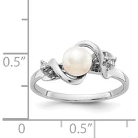 14K White Gold Freshwater Pearl and Diamond Ring with Rhodium Plating by Monteluci Fine Jewelry