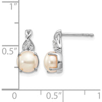 14K White Gold Freshwater Pearl and Round Diamond Drop Earrings - 0.01 Carats Total Diamond Weight by Oro Pregiato