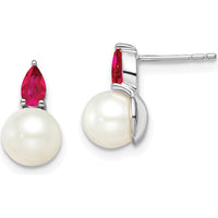 14K White Gold Freshwater Pearl and Ruby Post Earrings - 0.3 Carat Total Ruby Weight by Monteluci Fine Jewelry