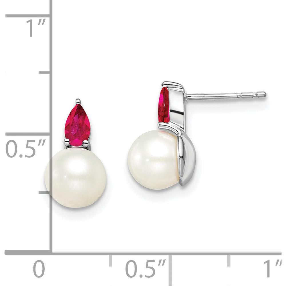 14K White Gold Freshwater Pearl and Ruby Post Earrings - 0.3 Carat Total Ruby Weight by Monteluci Fine Jewelry