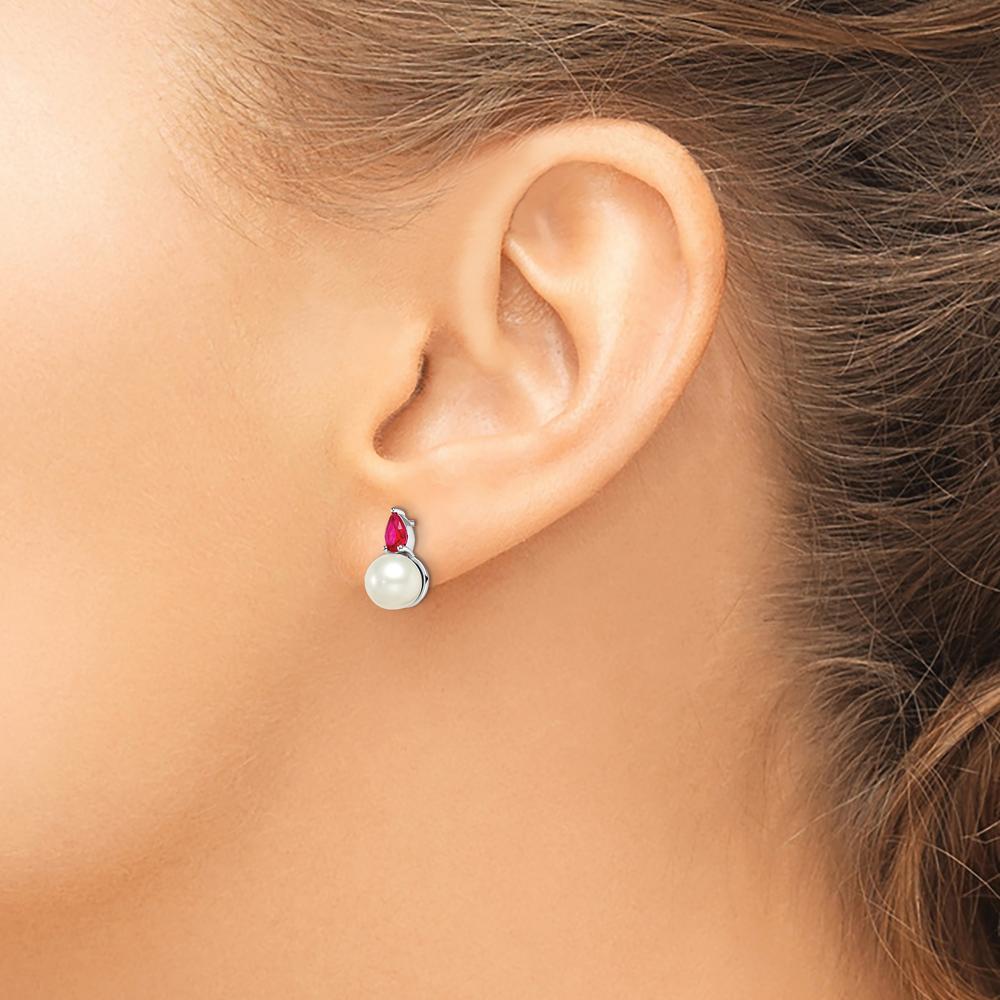 14K White Gold Freshwater Pearl and Ruby Post Earrings - 0.3 Carat Total Ruby Weight by Monteluci Fine Jewelry